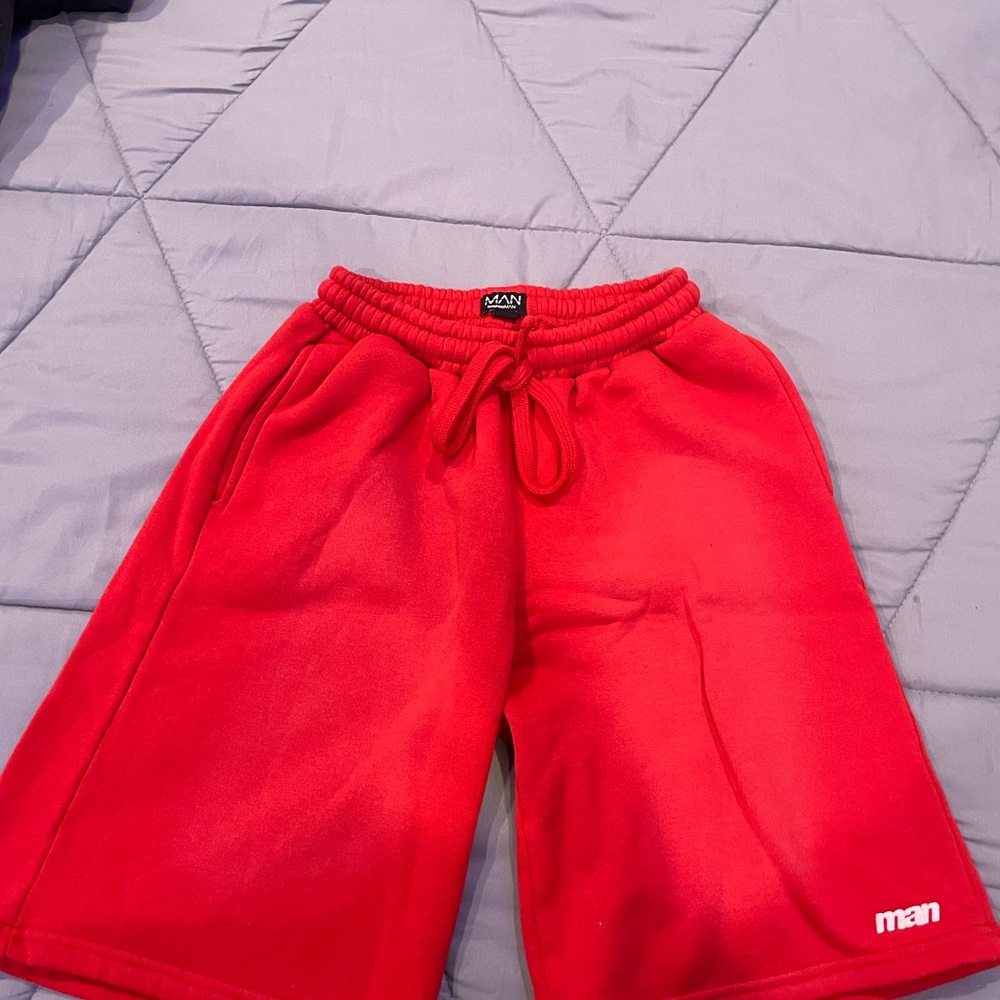 Red XS oversized boohoo man shorts